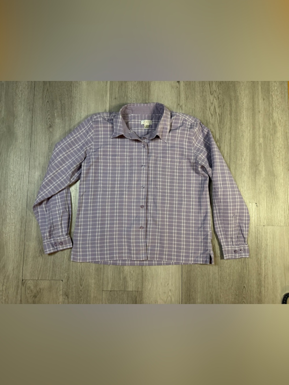Christopher & Banks women’s button up Shirt Purple White Plaid 100% Cotton M